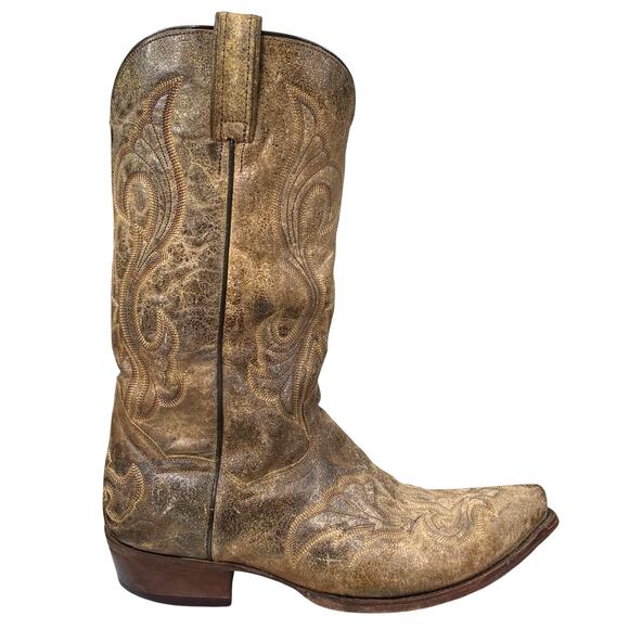 Dan Post Men’s El Paso Brown Distressed Embossed Cowboy Boots Size US 11 EW - Picture 1 of 10